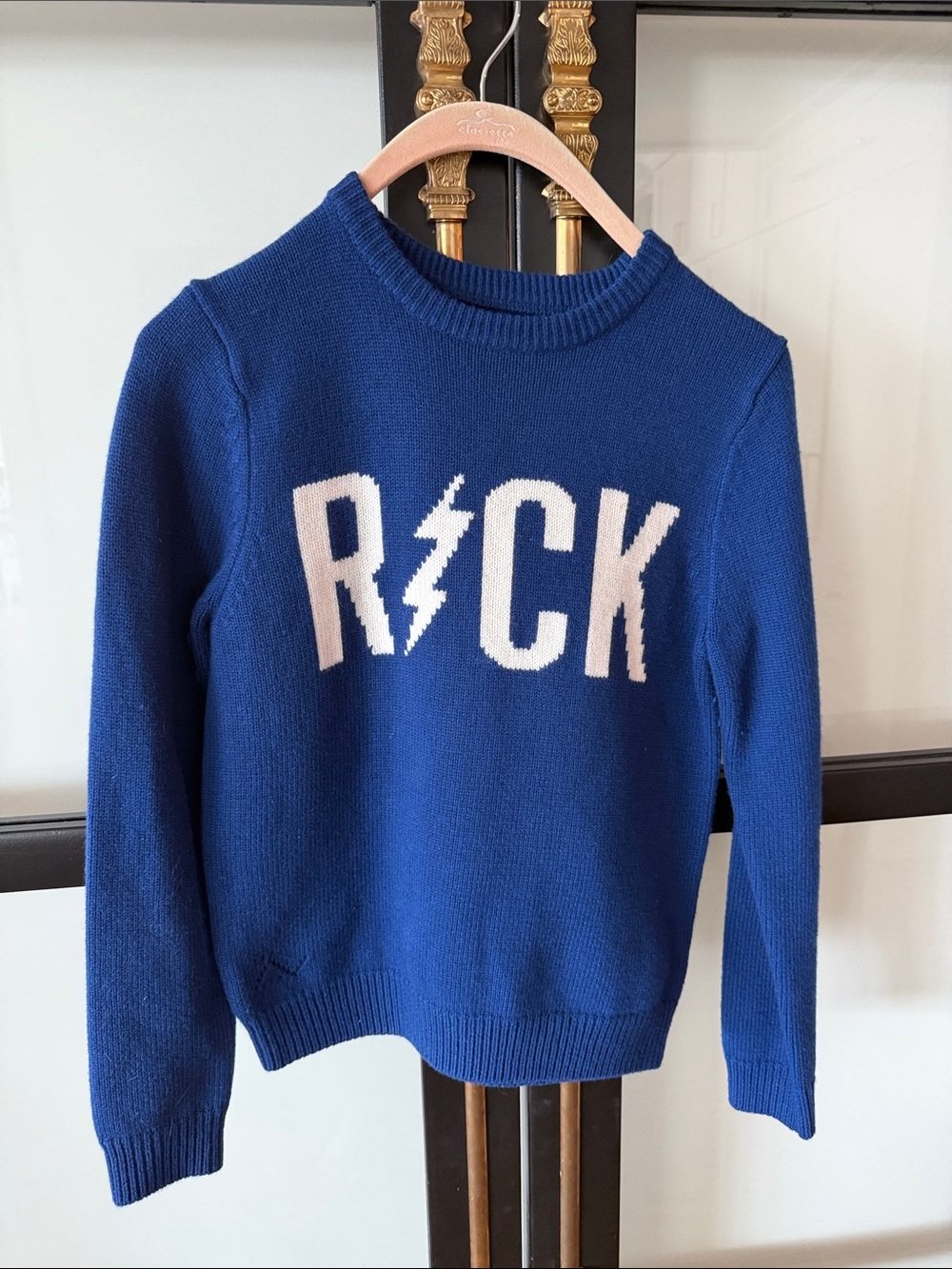 Zadig & Voltaire Blue Crewneck Sweater with White ROCK Graphic